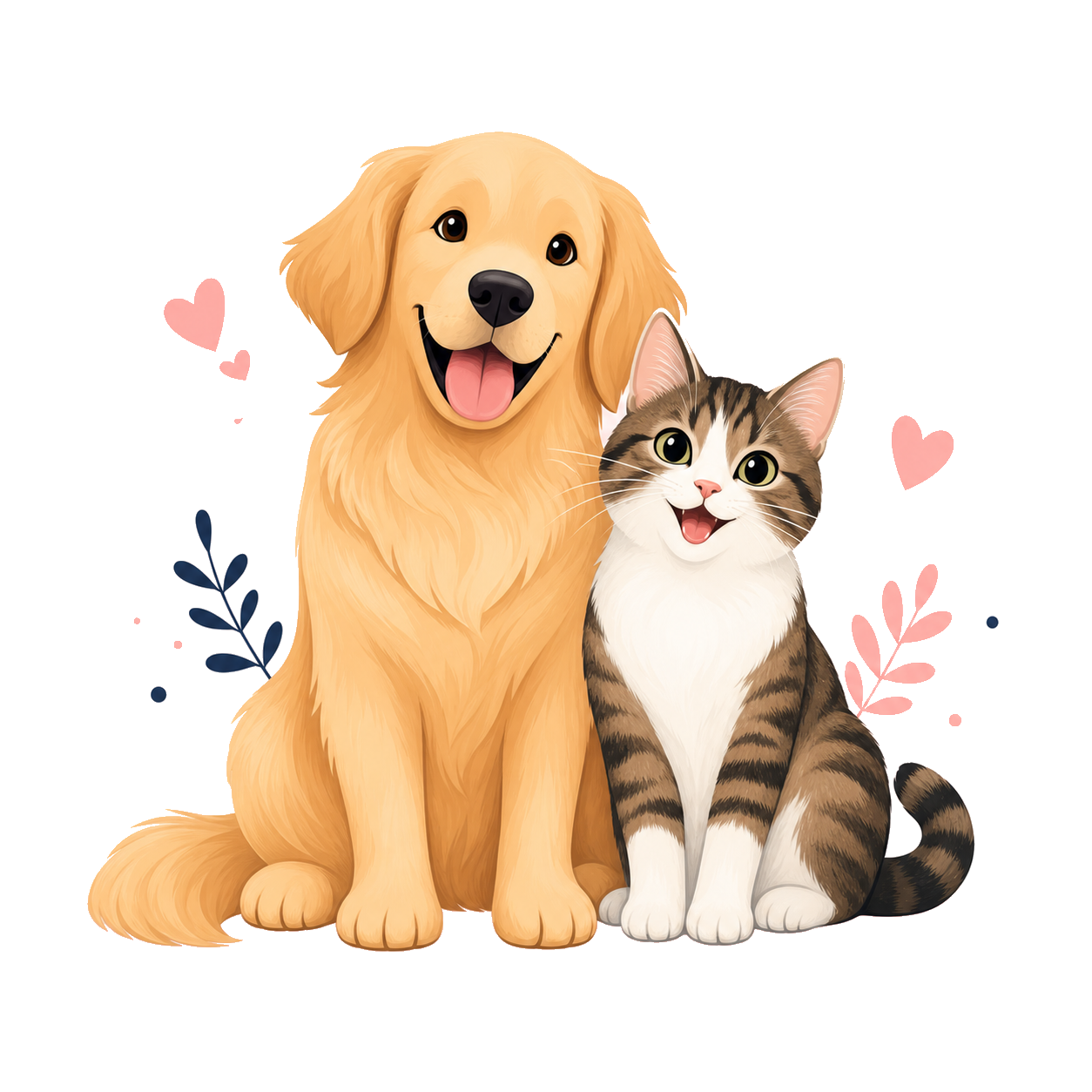 Happy dog and cat illustration
