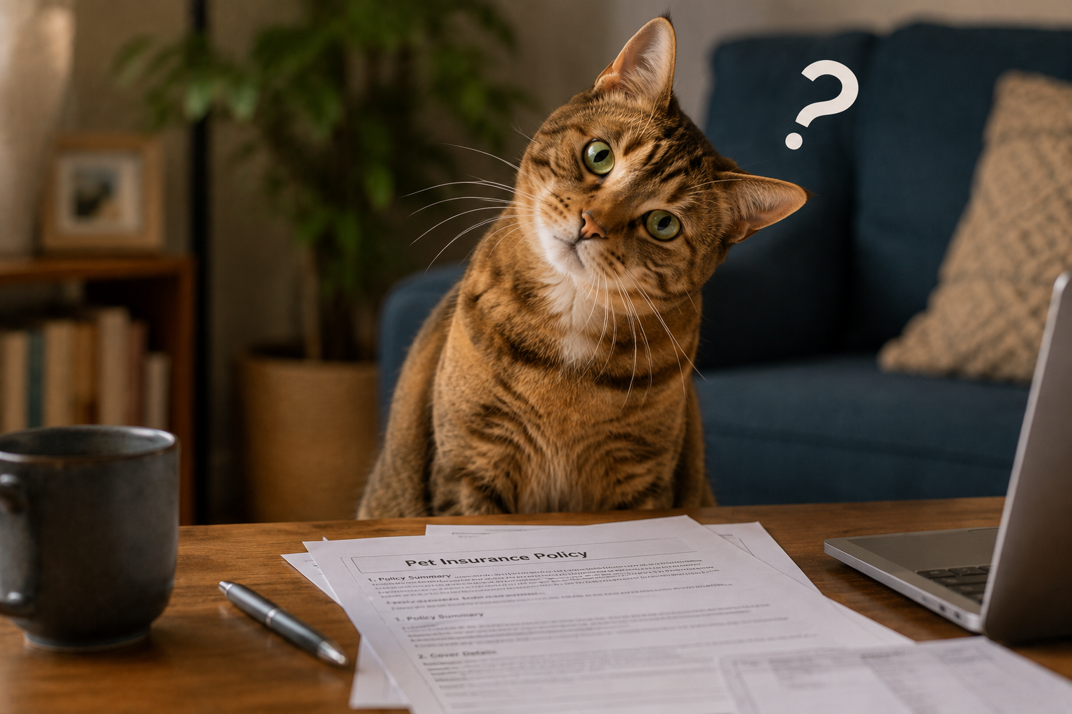 Confused cat representing pet insurance wording