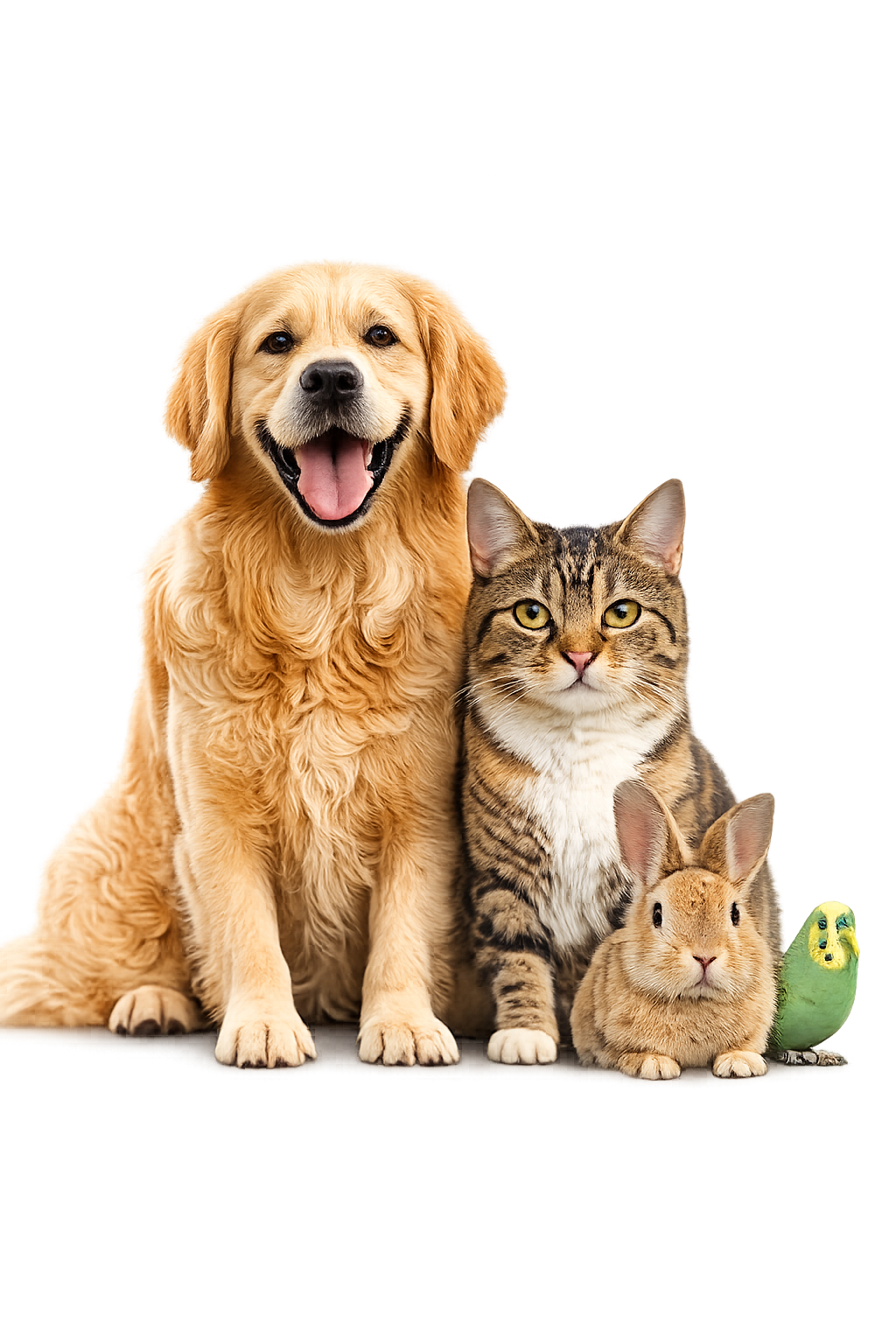 Dog, cat, rabbit and bird