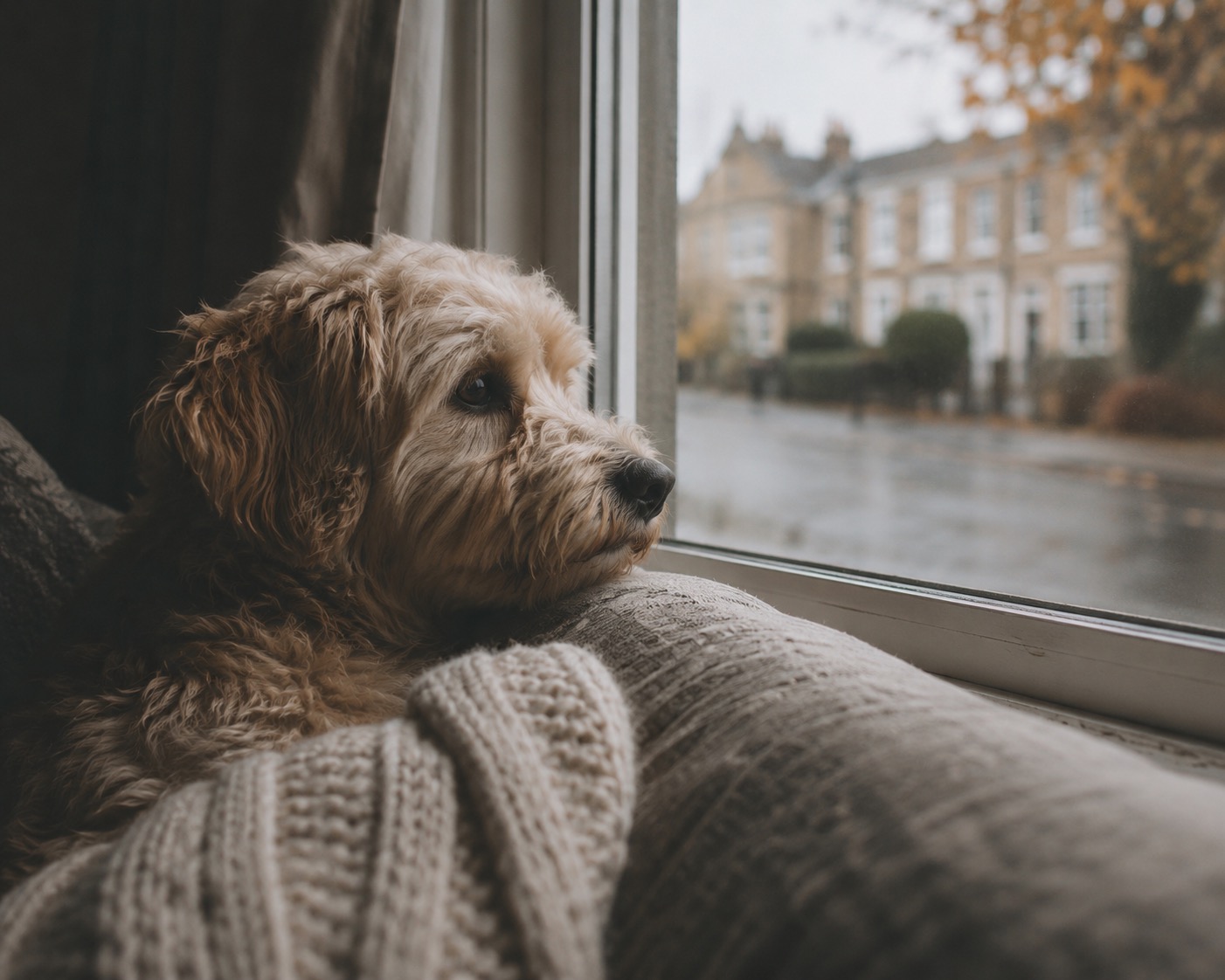 Dog looking out of a window